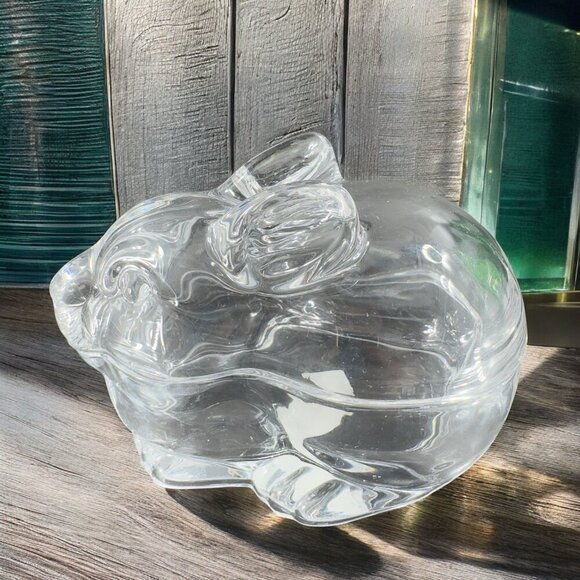 Crate & Barrel Clear Glass Covered Bunny Dish Candy Trinket Box With Lid Crystal - Picture 1 of 12